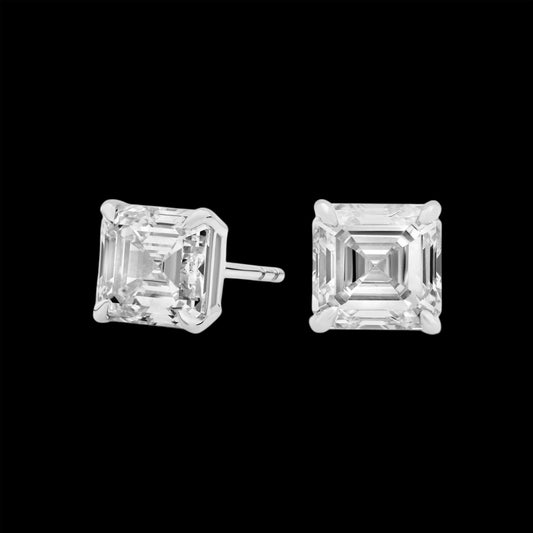 Asscher Cut Diamond Stud Earrings In Silver