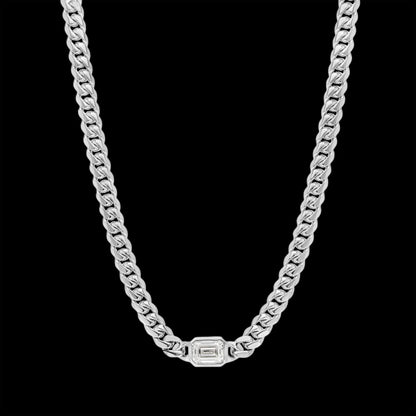 Emerald Cut Diamond Bezel Cuban Chain In Silver