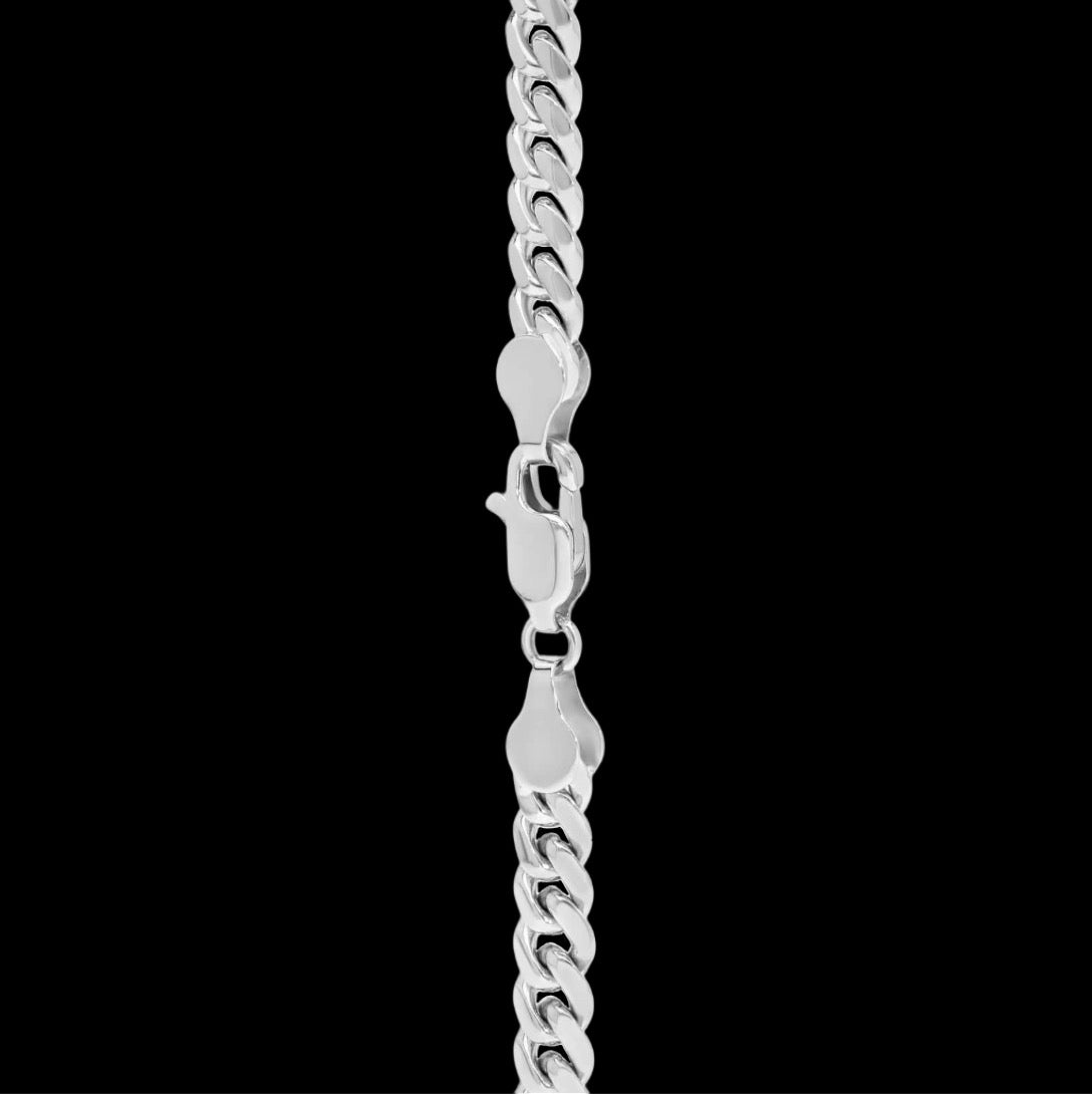 Emerald Cut Diamond Bezel Cuban Chain In Silver