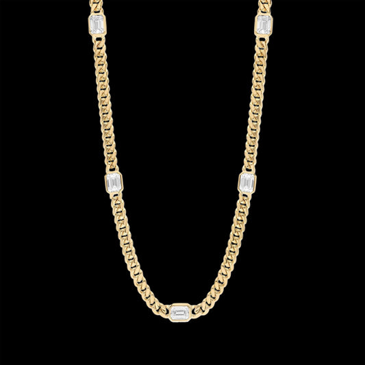 Emerald Cut Five-Stone Diamond Bezel Cuban Necklace