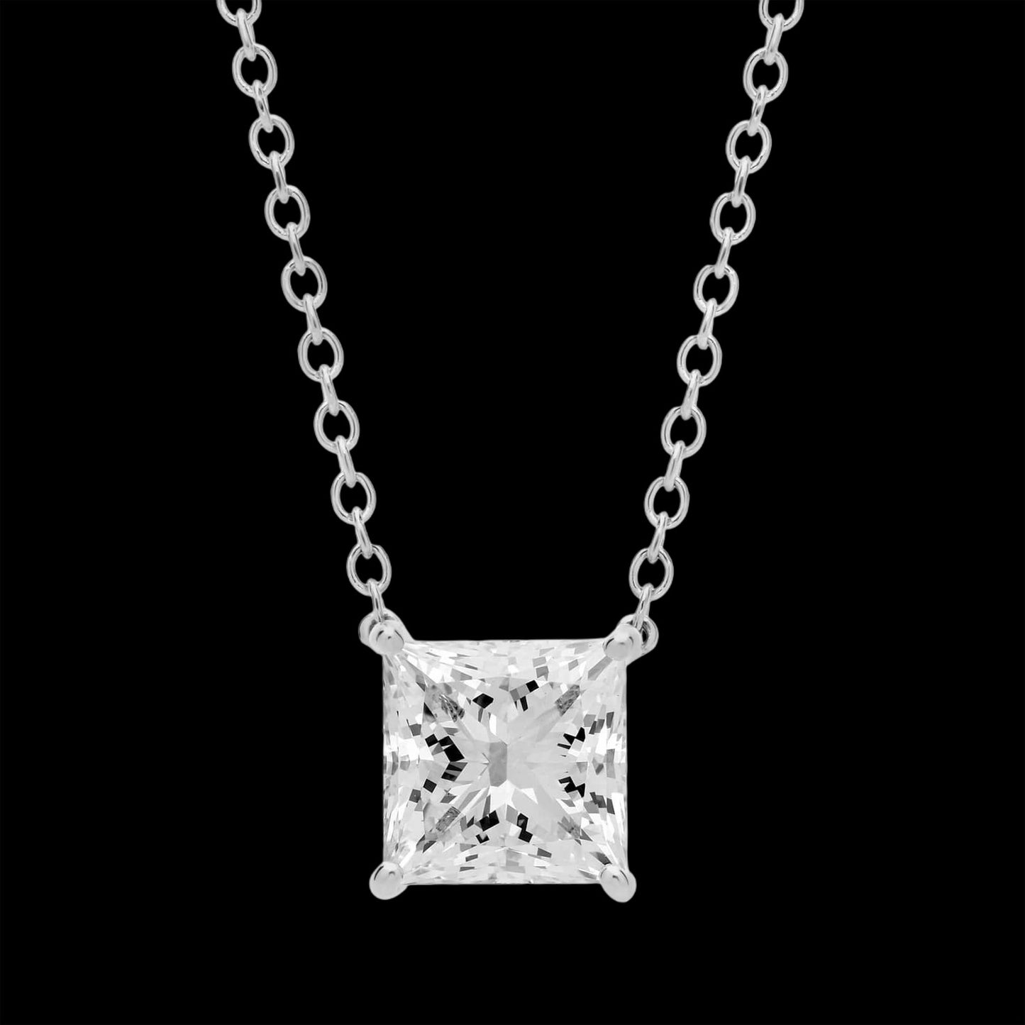 Princess Cut Diamond Solitare Pendant Necklace